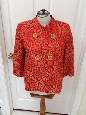 Talbots Red Floral Double-Breasted Blazer